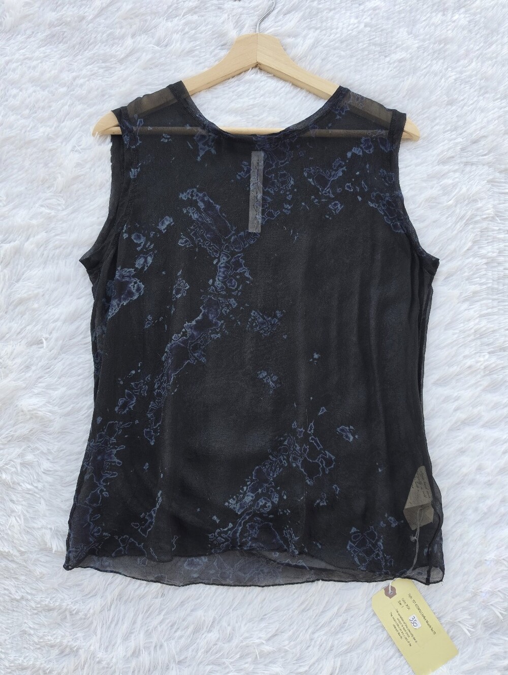 Raquel Allegra NWT Black And White Marble‎ Tie Dye Silk Chiffon Muscle Tee